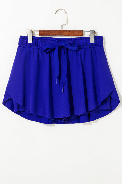 Solid Casual Drawstring Elastic Waistband Lined Tennis Skort