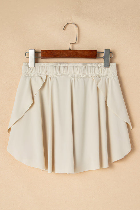 Solid Casual Drawstring Elastic Waistband Lined Tennis Skort