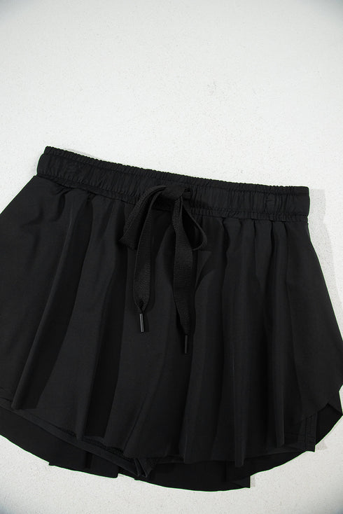 Solid Casual Drawstring Elastic Waistband Lined Tennis Skort