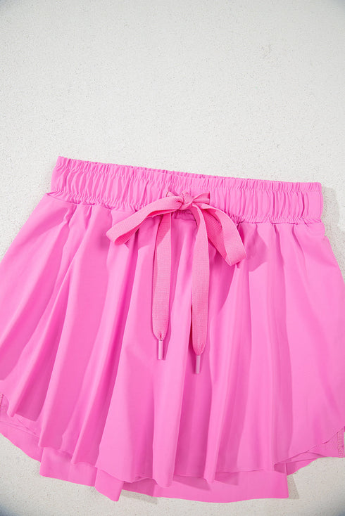 Solid Casual Drawstring Elastic Waistband Lined Tennis Skort
