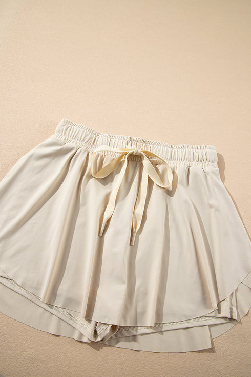 Solid Casual Drawstring Elastic Waistband Lined Tennis Skort
