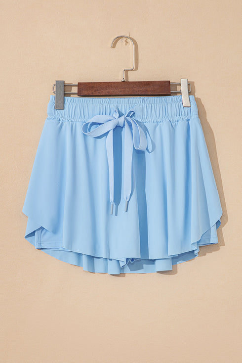 Solid Casual Drawstring Elastic Waistband Lined Tennis Skort