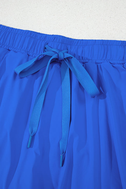 Solid Casual Drawstring Elastic Waistband Lined Tennis Skort