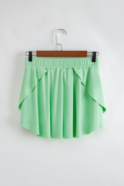 Solid Casual Drawstring Elastic Waistband Lined Tennis Skort