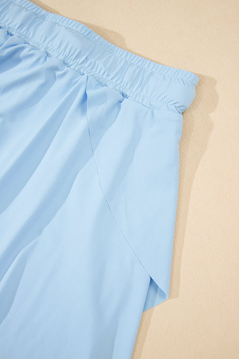 Solid Casual Drawstring Elastic Waistband Lined Tennis Skort