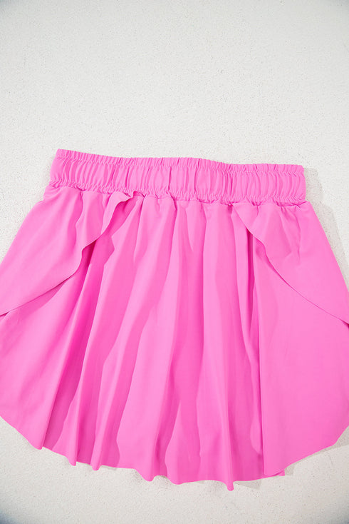 Solid Casual Drawstring Elastic Waistband Lined Tennis Skort