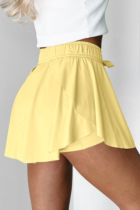 Solid Casual Drawstring Elastic Waistband Lined Tennis Skort