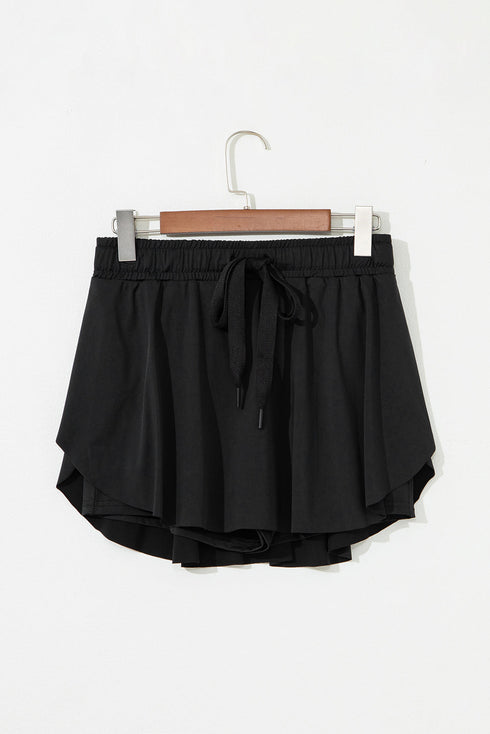 Solid Casual Drawstring Elastic Waistband Lined Tennis Skort