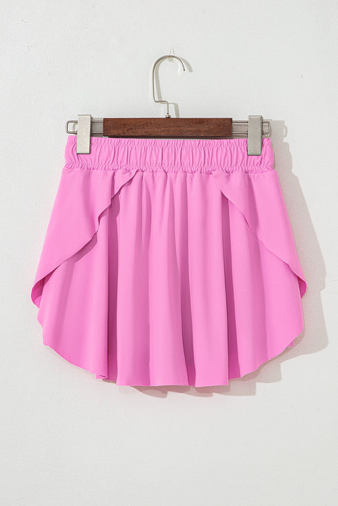 Solid Casual Drawstring Elastic Waistband Lined Tennis Skort