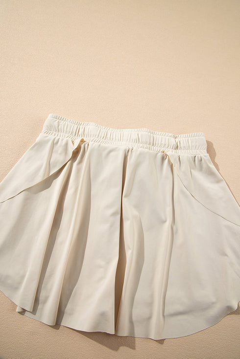 Solid Casual Drawstring Elastic Waistband Lined Tennis Skort