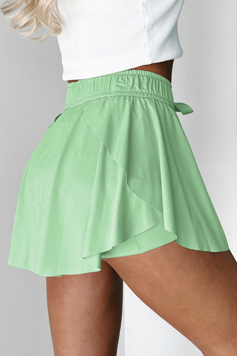 Solid Casual Drawstring Elastic Waistband Lined Tennis Skort