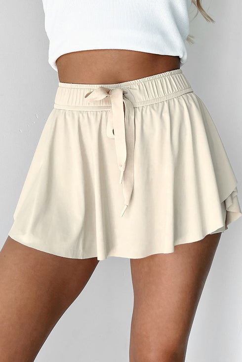 Solid Casual Drawstring Elastic Waistband Lined Tennis Skort