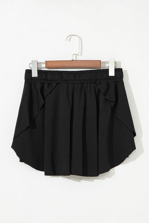 Solid Casual Drawstring Elastic Waistband Lined Tennis Skort