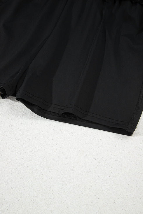 Solid Casual Drawstring Elastic Waistband Lined Tennis Skort