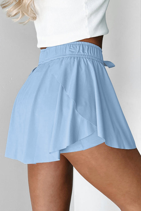 Solid Casual Drawstring Elastic Waistband Lined Tennis Skort