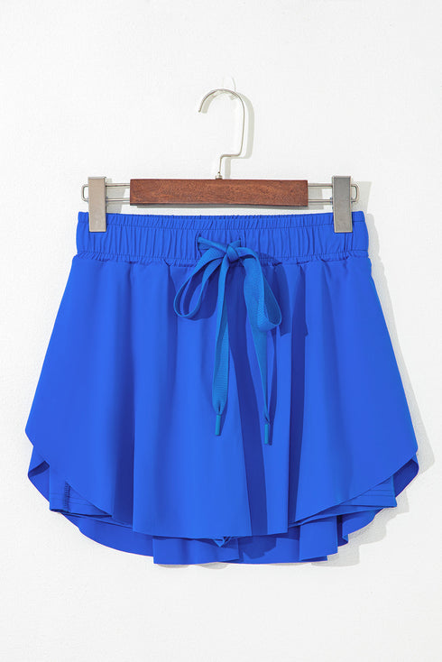 Solid Casual Drawstring Elastic Waistband Lined Tennis Skort