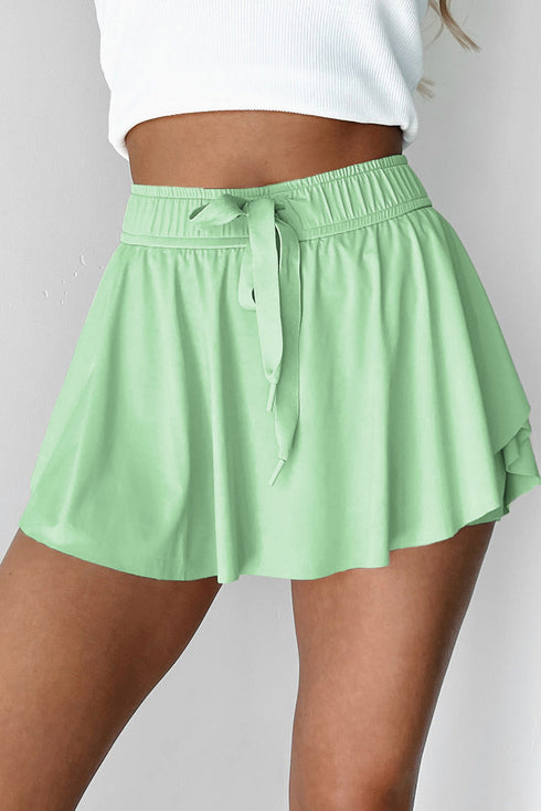 Solid Casual Drawstring Elastic Waistband Lined Tennis Skort