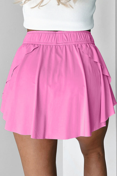 Solid Casual Drawstring Elastic Waistband Lined Tennis Skort