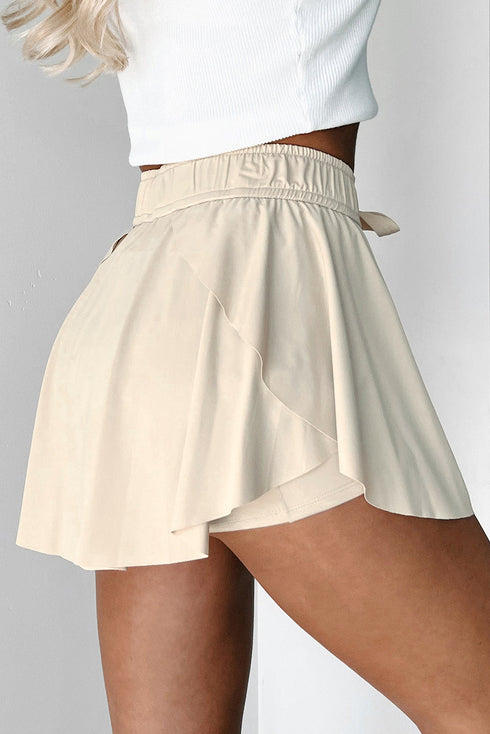 Solid Casual Drawstring Elastic Waistband Lined Tennis Skort