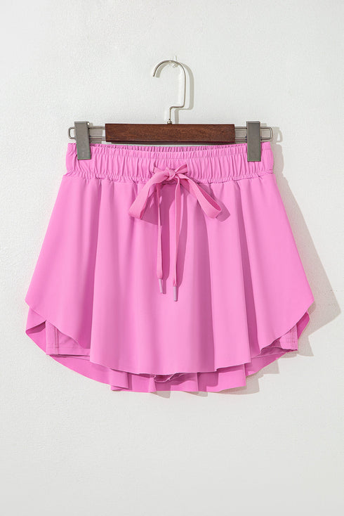 Solid Casual Drawstring Elastic Waistband Lined Tennis Skort