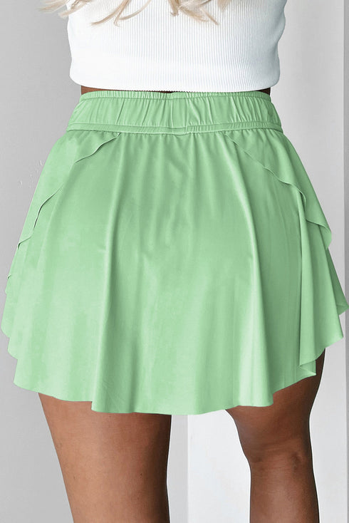 Solid Casual Drawstring Elastic Waistband Lined Tennis Skort