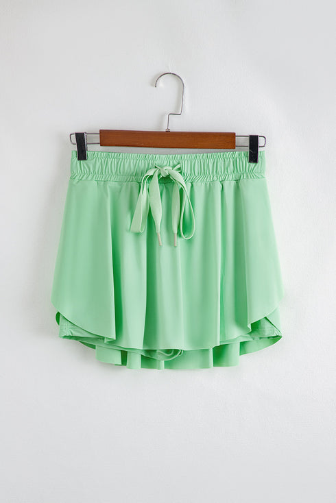 Solid Casual Drawstring Elastic Waistband Lined Tennis Skort
