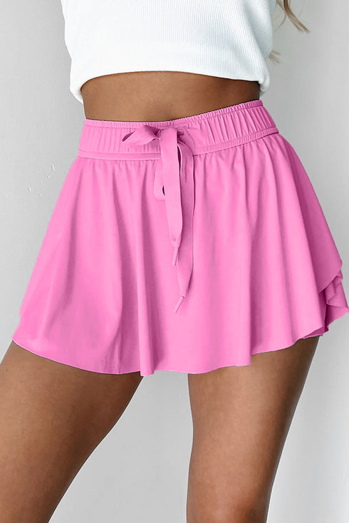 Solid Casual Drawstring Elastic Waistband Lined Tennis Skort