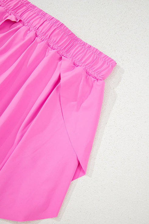 Solid Casual Drawstring Elastic Waistband Lined Tennis Skort