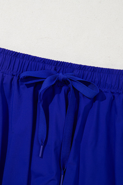 Solid Casual Drawstring Elastic Waistband Lined Tennis Skort