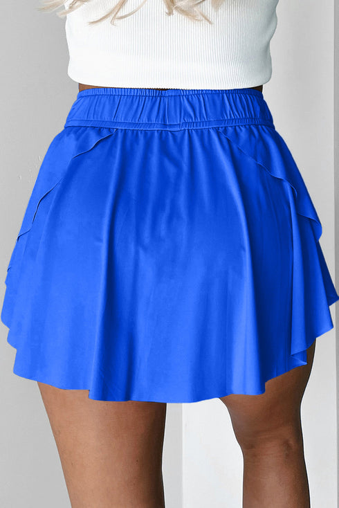 Solid Casual Drawstring Elastic Waistband Lined Tennis Skort