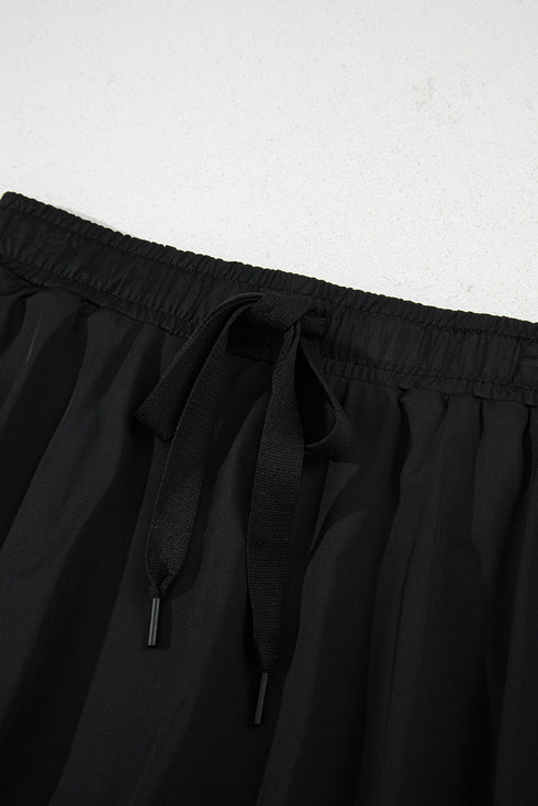 Solid Casual Drawstring Elastic Waistband Lined Tennis Skort