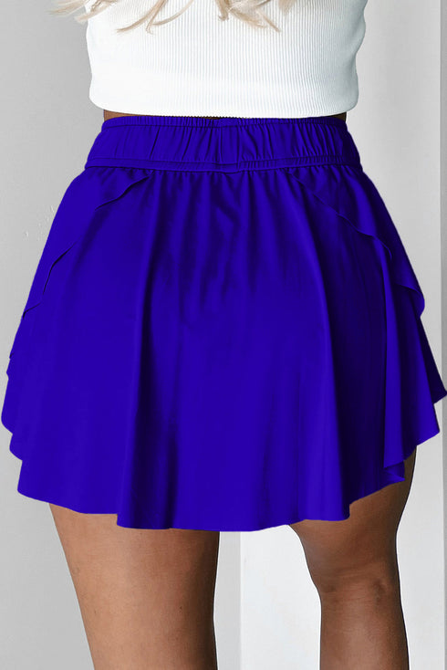 Solid Casual Drawstring Elastic Waistband Lined Tennis Skort