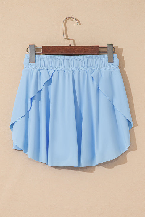 Solid Casual Drawstring Elastic Waistband Lined Tennis Skort
