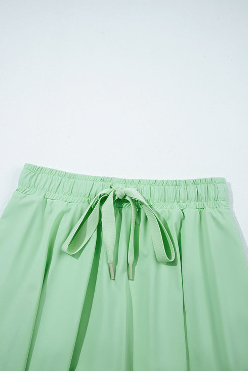 Solid Casual Drawstring Elastic Waistband Lined Tennis Skort