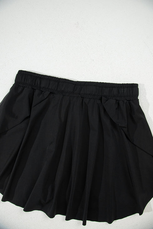 Solid Casual Drawstring Elastic Waistband Lined Tennis Skort