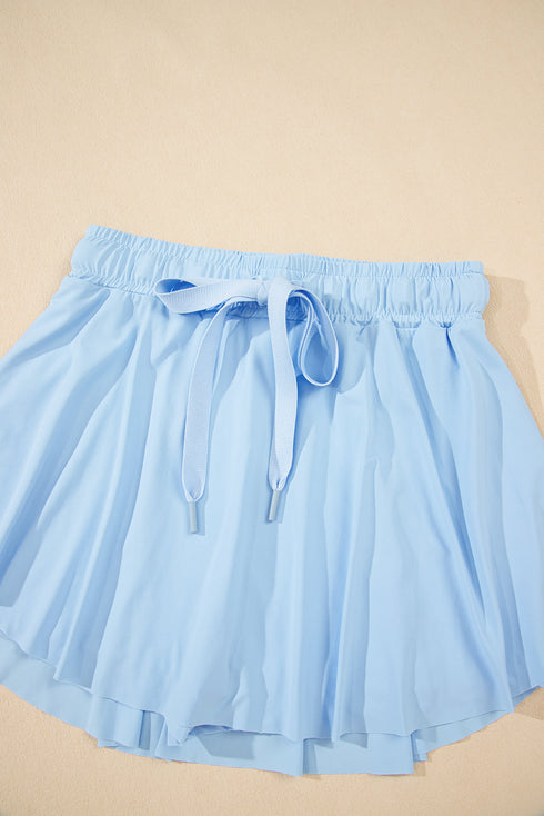 Solid Casual Drawstring Elastic Waistband Lined Tennis Skort