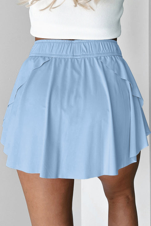 Solid Casual Drawstring Elastic Waistband Lined Tennis Skort