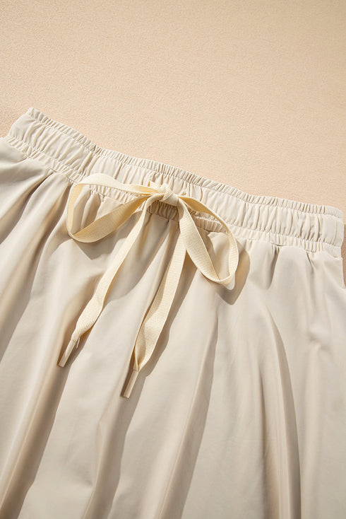 Solid Casual Drawstring Elastic Waistband Lined Tennis Skort
