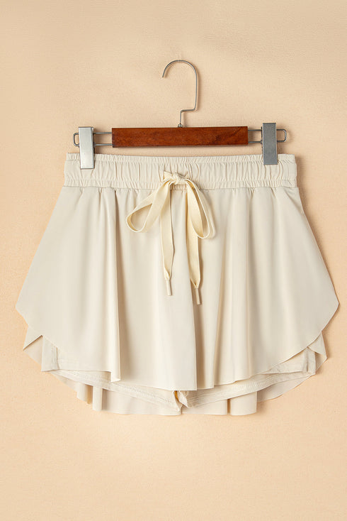 Solid Casual Drawstring Elastic Waistband Lined Tennis Skort