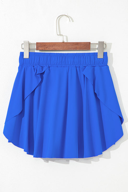 Solid Casual Drawstring Elastic Waistband Lined Tennis Skort