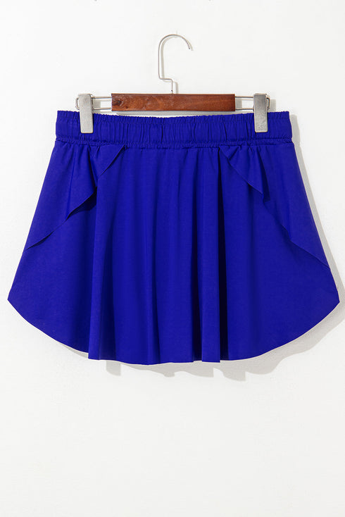 Solid Casual Drawstring Elastic Waistband Lined Tennis Skort