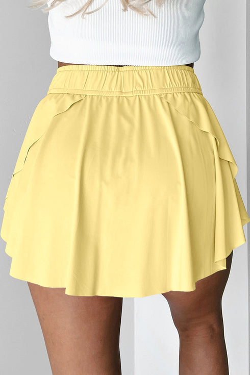Solid Casual Drawstring Elastic Waistband Lined Tennis Skort
