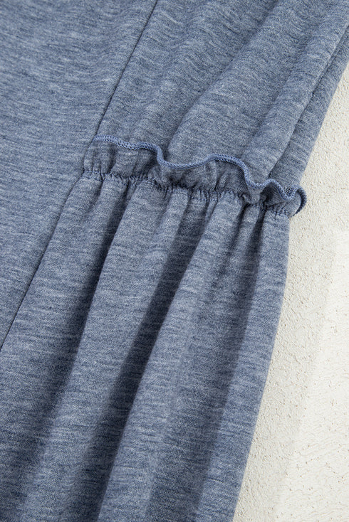 Solid Casual Frilled Drawstring Elastic Waist Wide Leg Pants