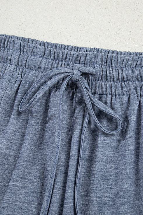 Solid Casual Frilled Drawstring Elastic Waist Wide Leg Pants