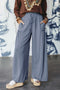 Solid Casual Frilled Drawstring Elastic Waist Wide Leg Pants