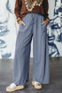 Solid Casual Frilled Drawstring Elastic Waist Wide Leg Pants