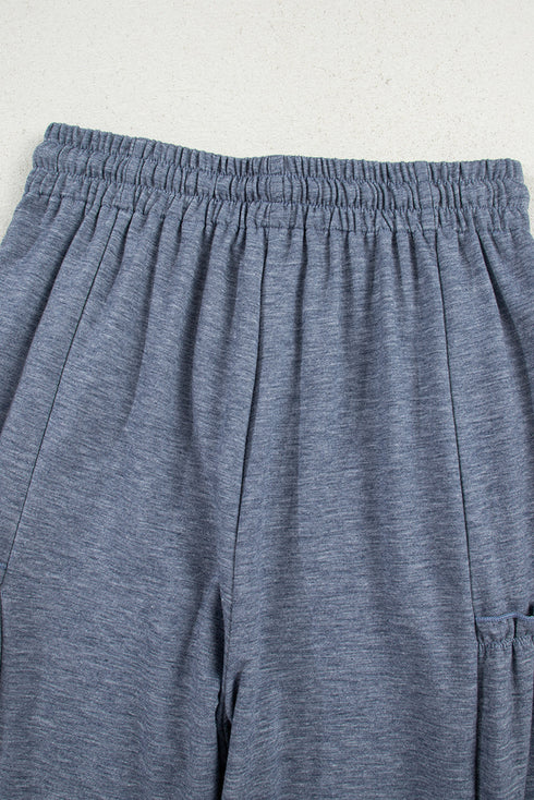 Solid Casual Frilled Drawstring Elastic Waist Wide Leg Pants