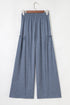 Solid Casual Frilled Drawstring Elastic Waist Wide Leg Pants