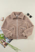Solid Casual Fuzzy Fleece Zip Front Jacket
