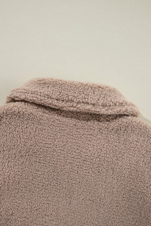 Solid Casual Fuzzy Fleece Zip Front Jacket